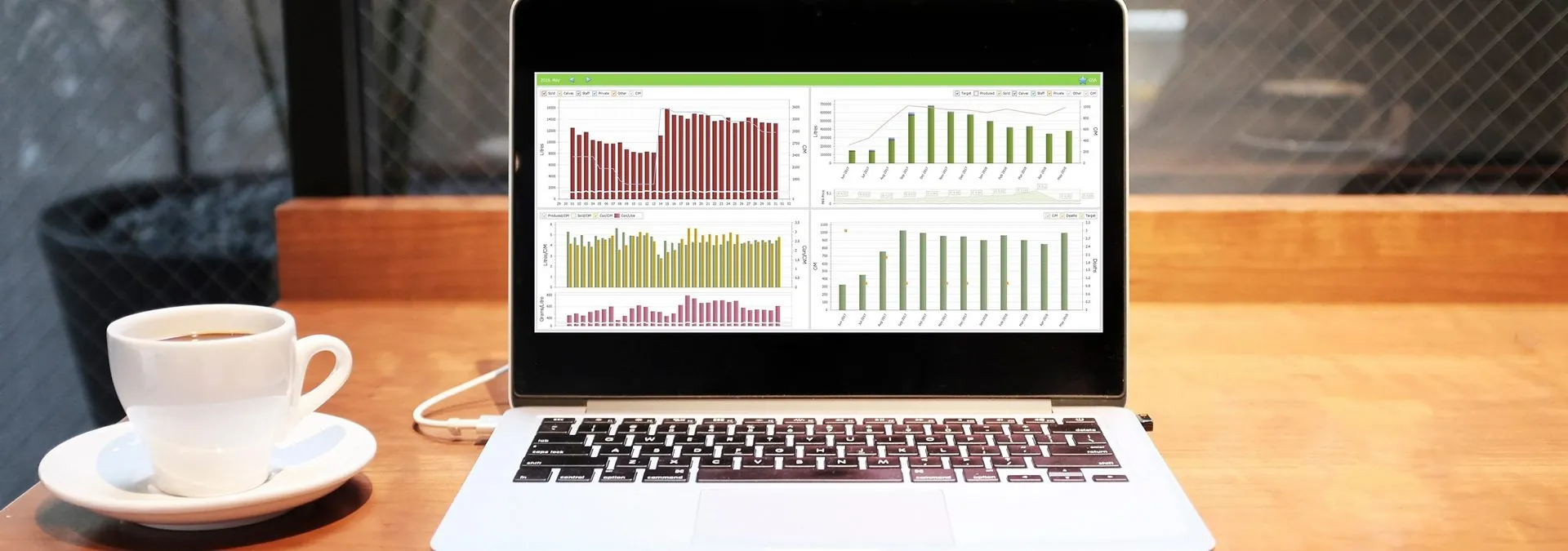 FourthQ reports on a laptop next to a cup of coffee
